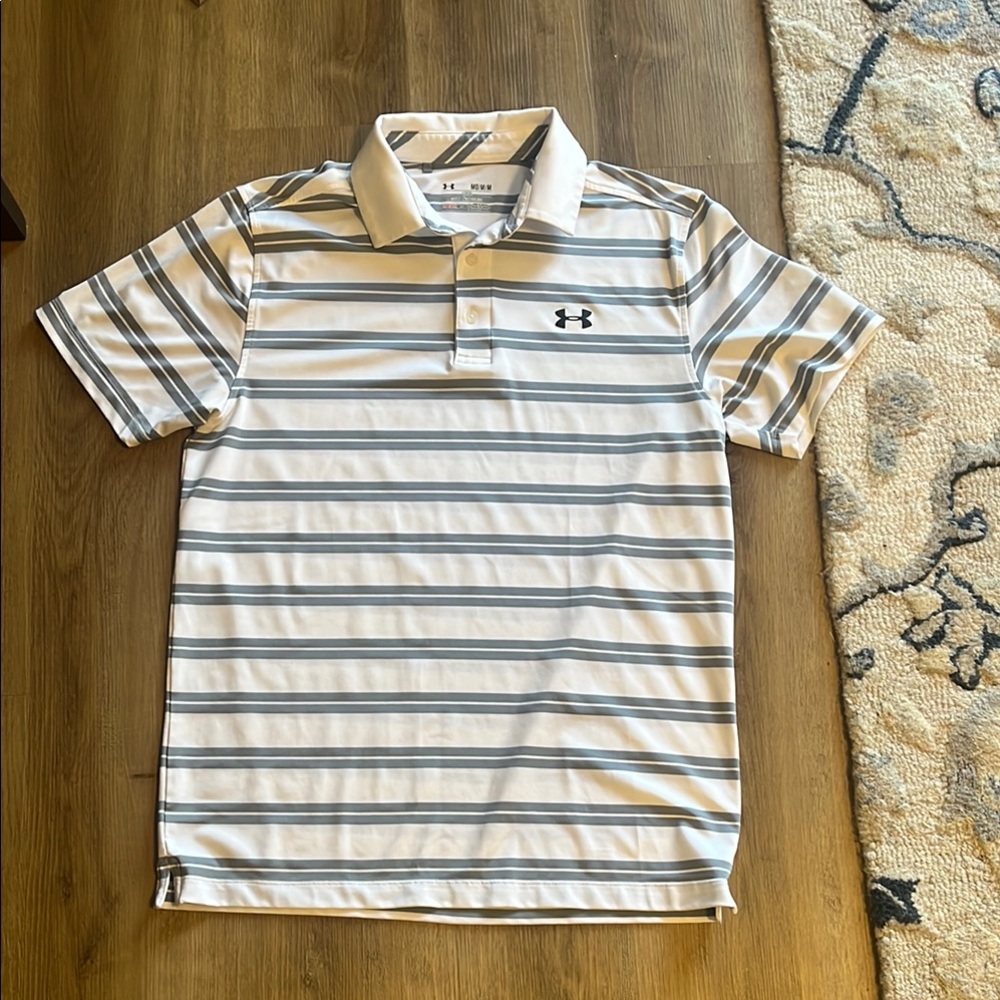 Under Armour White and Gray Polo Shirt
